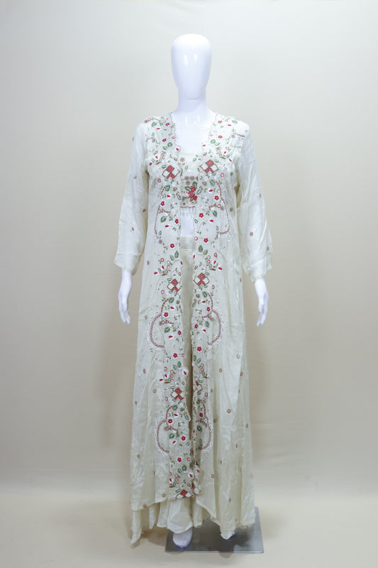 Ivory White Long Anarkali Kurta with Multicolor Ethnic Wear