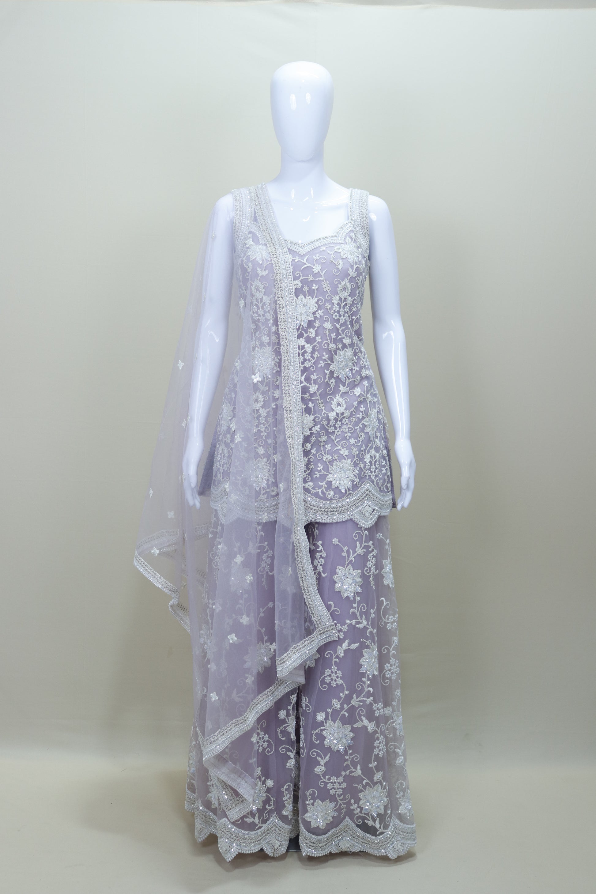 Lavender Sharara Suit with Dupatta Designer Party Wear