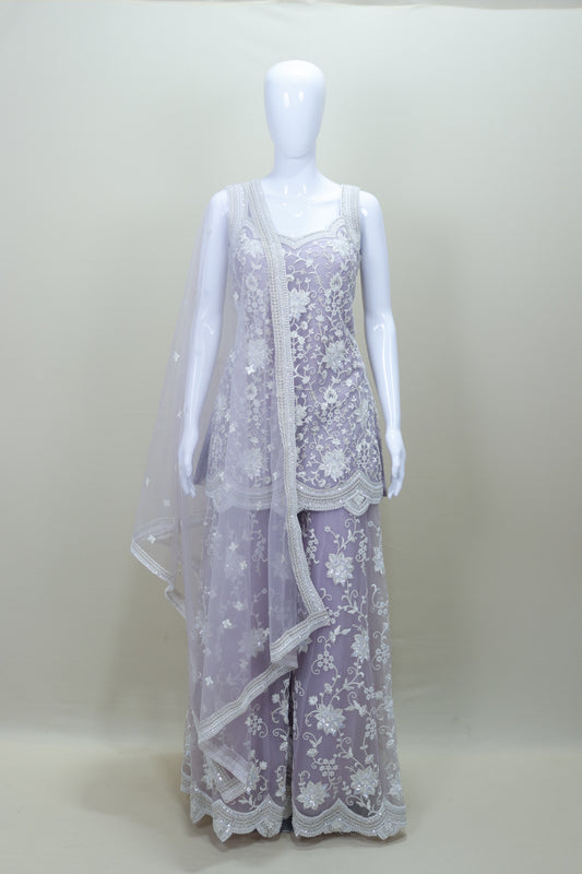 Lavender Sharara Suit with Dupatta Designer Party Wear
