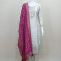 White Straight Suit with Pink Bandhej Dupatta  Party Wear