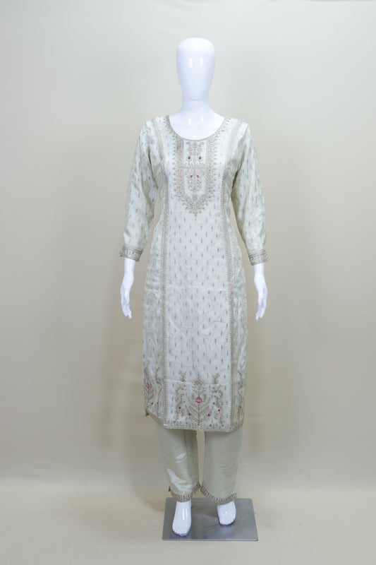 White Straight Suit with Pink Bandhej Dupatta  Party Wear