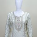 White Straight Suit with Pink Bandhej Dupatta  Party Wear
