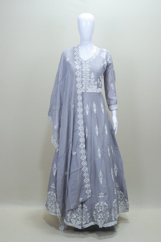 Grey Anarkali Gown with Dupatta Designer Party Wear Ethnic Dress
