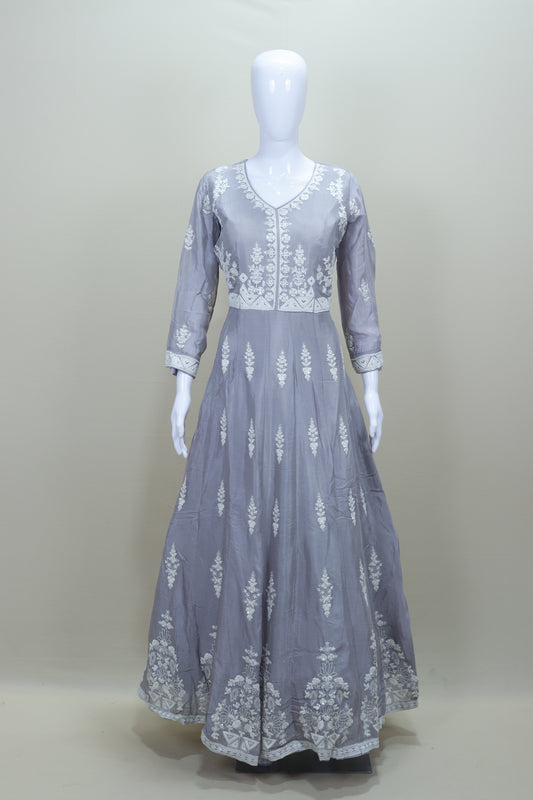 Grey Anarkali Gown with Dupatta Designer Party Wear Ethnic Dress