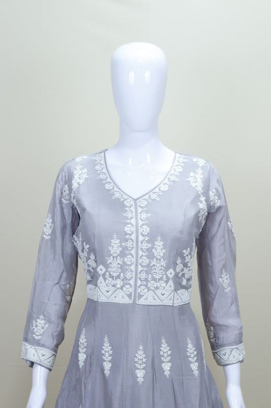 Grey Anarkali Gown with Dupatta Designer Party Wear Ethnic Dress