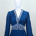 Navy Blue Maxi Dress Ethnic Long Gown with V-Neck Flared Sleeves