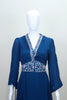 Navy Blue Maxi Dress Ethnic Long Gown with V-Neck Flared Sleeves