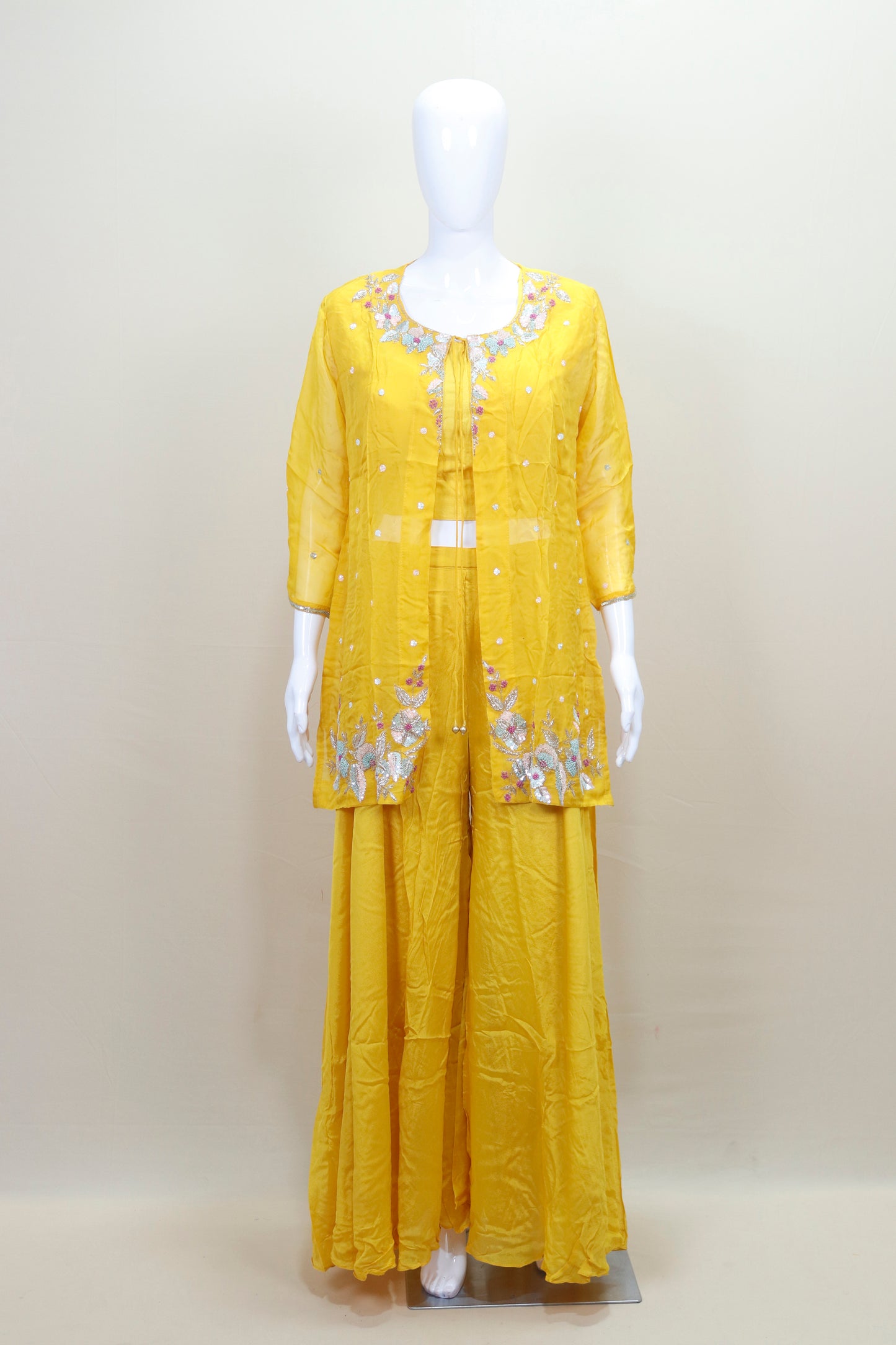 Yellow Palazzo Set Ethnic Party Wear Kurta Jacket with Long Pants