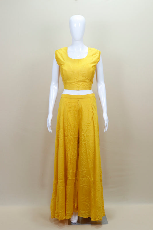 Yellow Palazzo Set Ethnic Party Wear Kurta Jacket with Long Pants