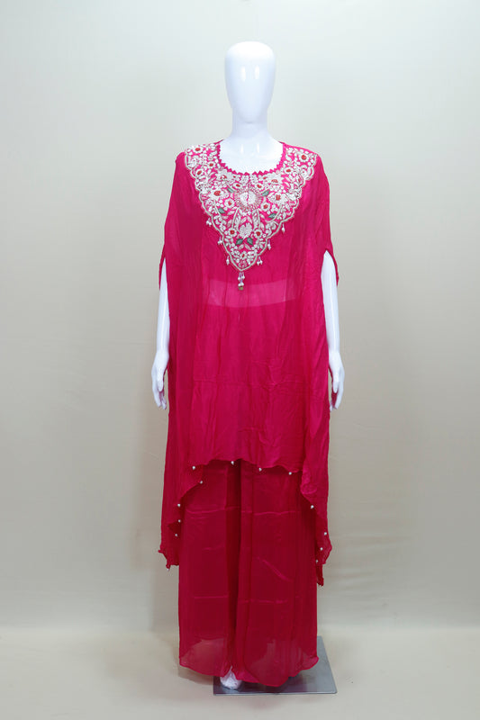 Pink Kaftan Dress Ethnic Party Wear Maxi Gown with Designer Neckline