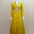 Designer Mustard Yellow Anarkali Gown with Waist & V-Neckline