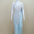 Designer Light Blue Saree Gown Detailing Party Wedding Wear
