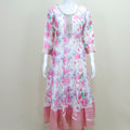 Floral Print Anarkali Suit with Pink Banarasi Dupatta