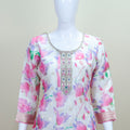 Floral Print Anarkali Suit with Pink Banarasi Dupatta