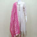 Elegant Beige Silk Anarkali Suit with Pink Banarasi Dupatta