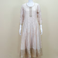 Elegant Beige Silk Anarkali Suit with Pink Banarasi Dupatta