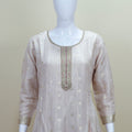 Elegant Beige Silk Anarkali Suit with Pink Banarasi Dupatta
