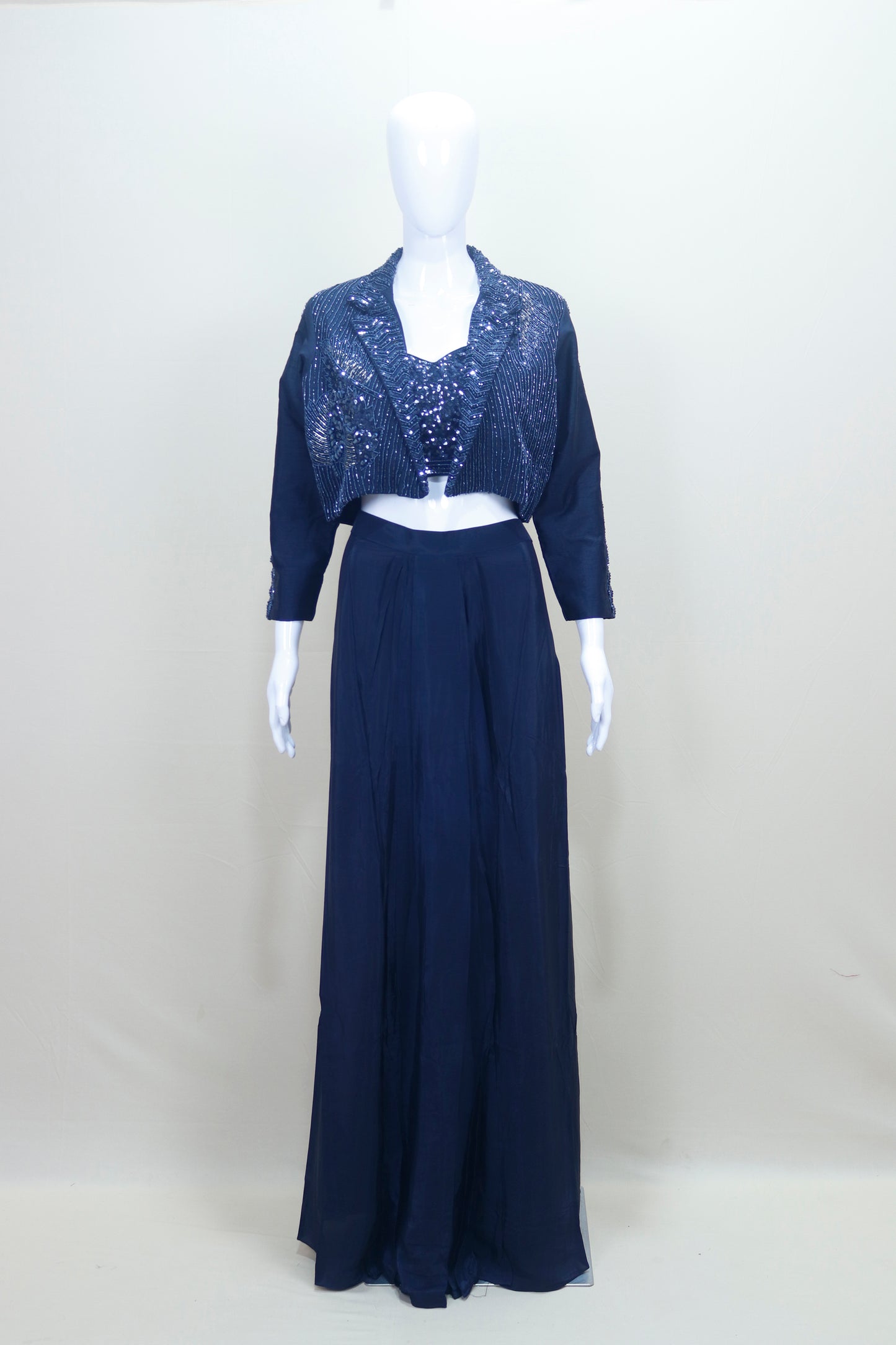 Navy Blue Designer Crop Top with Jacket Party wear