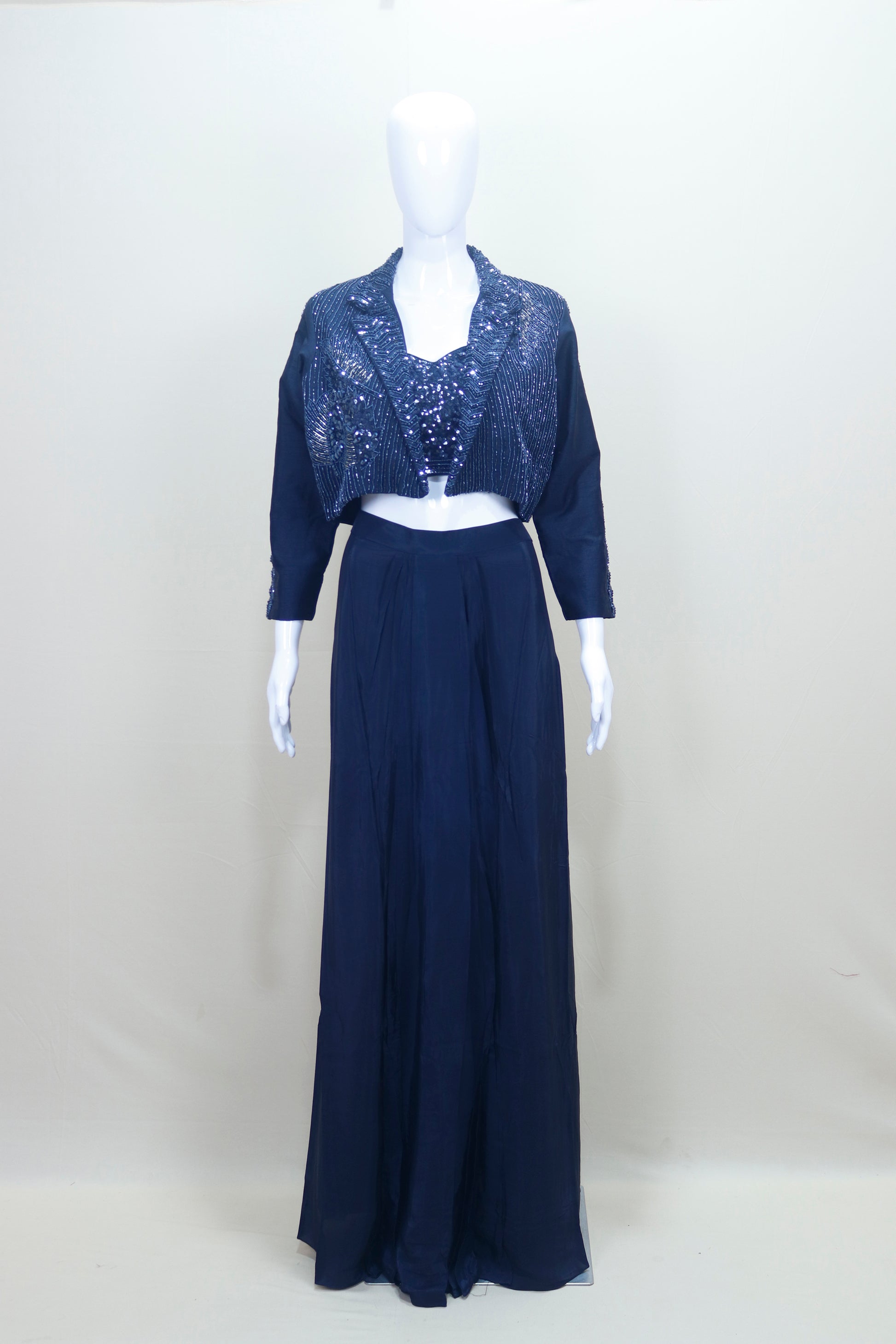 Navy Blue Designer Crop Top with Jacket Party wear