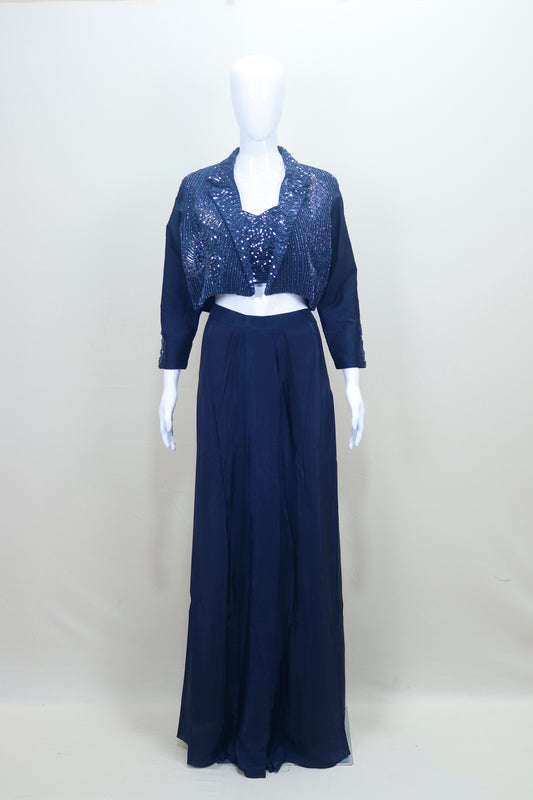 Navy Blue Designer Crop Top with Jacket Party wear