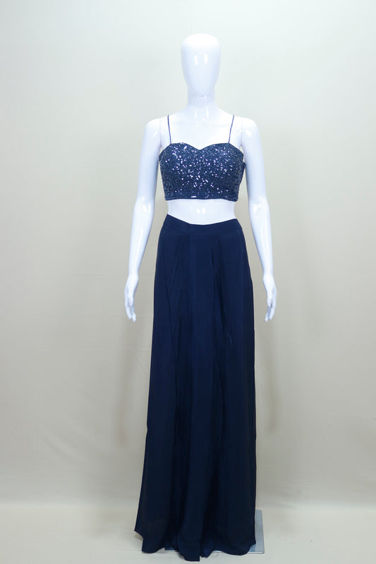 Navy Blue Designer Crop Top with Jacket Party wear