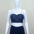 Navy Blue Designer Crop Top with Jacket Party wear