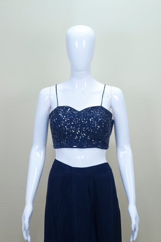 Navy Blue Designer Crop Top with Jacket Party wear
