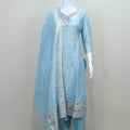 Sky Blue Embroidered Silk Salwar Suit with Dupatta 