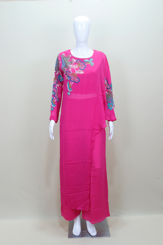 Fuchsia Pink Embroidered Long Kurti Designer Party Wear