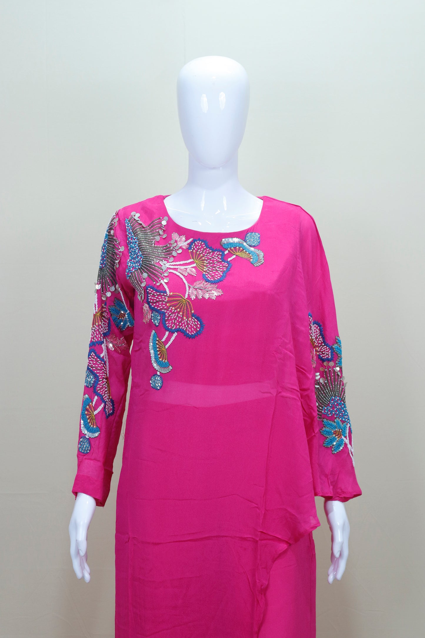 Fuchsia Pink Embroidered Long Kurti Designer Party Wear