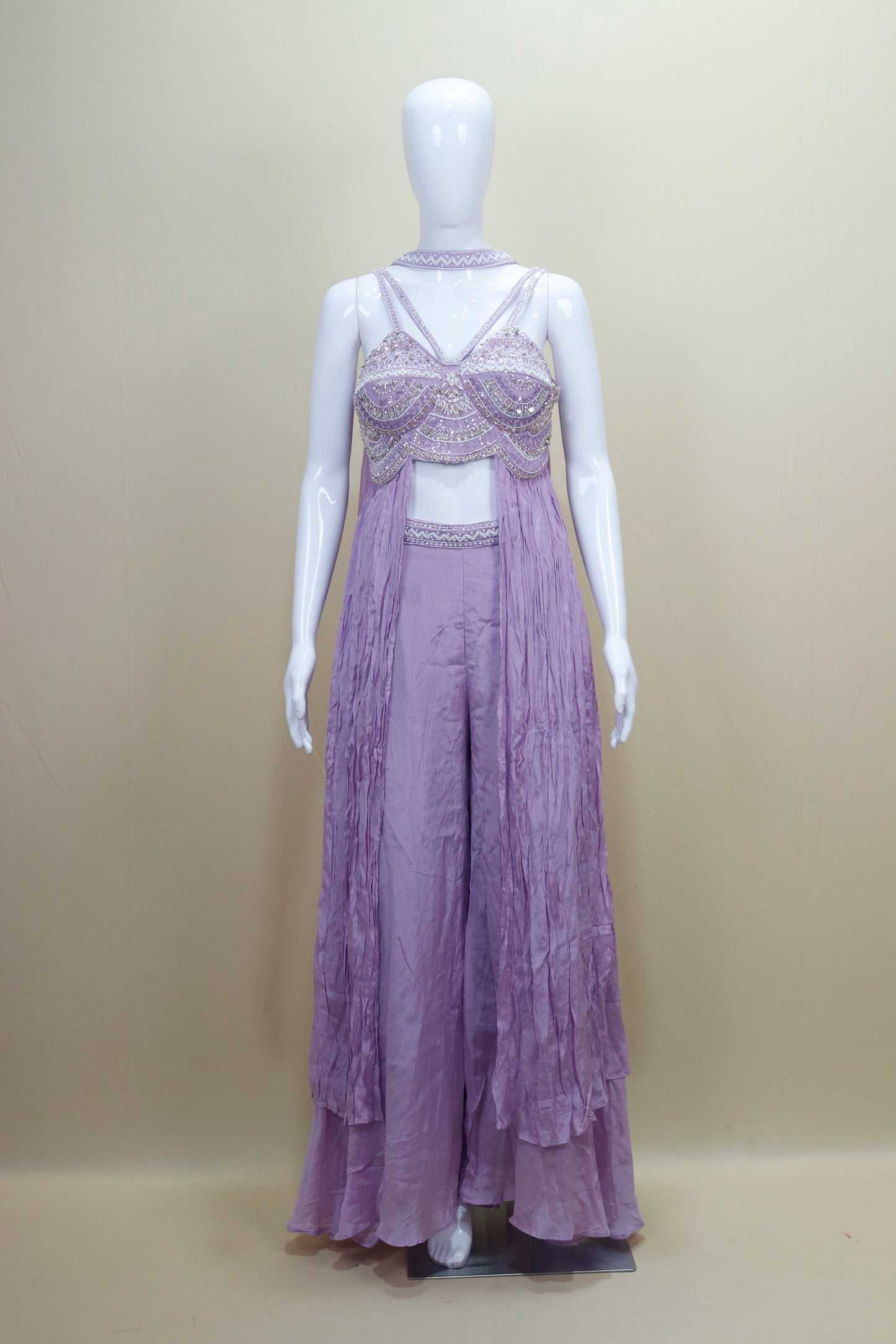 Stylish Lavender Crop Top with Palazzo Set Designer Indo Western Outfit