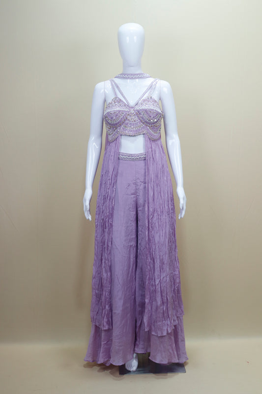 Stylish Lavender Crop Top with Palazzo Set Designer Indo Western Outfit