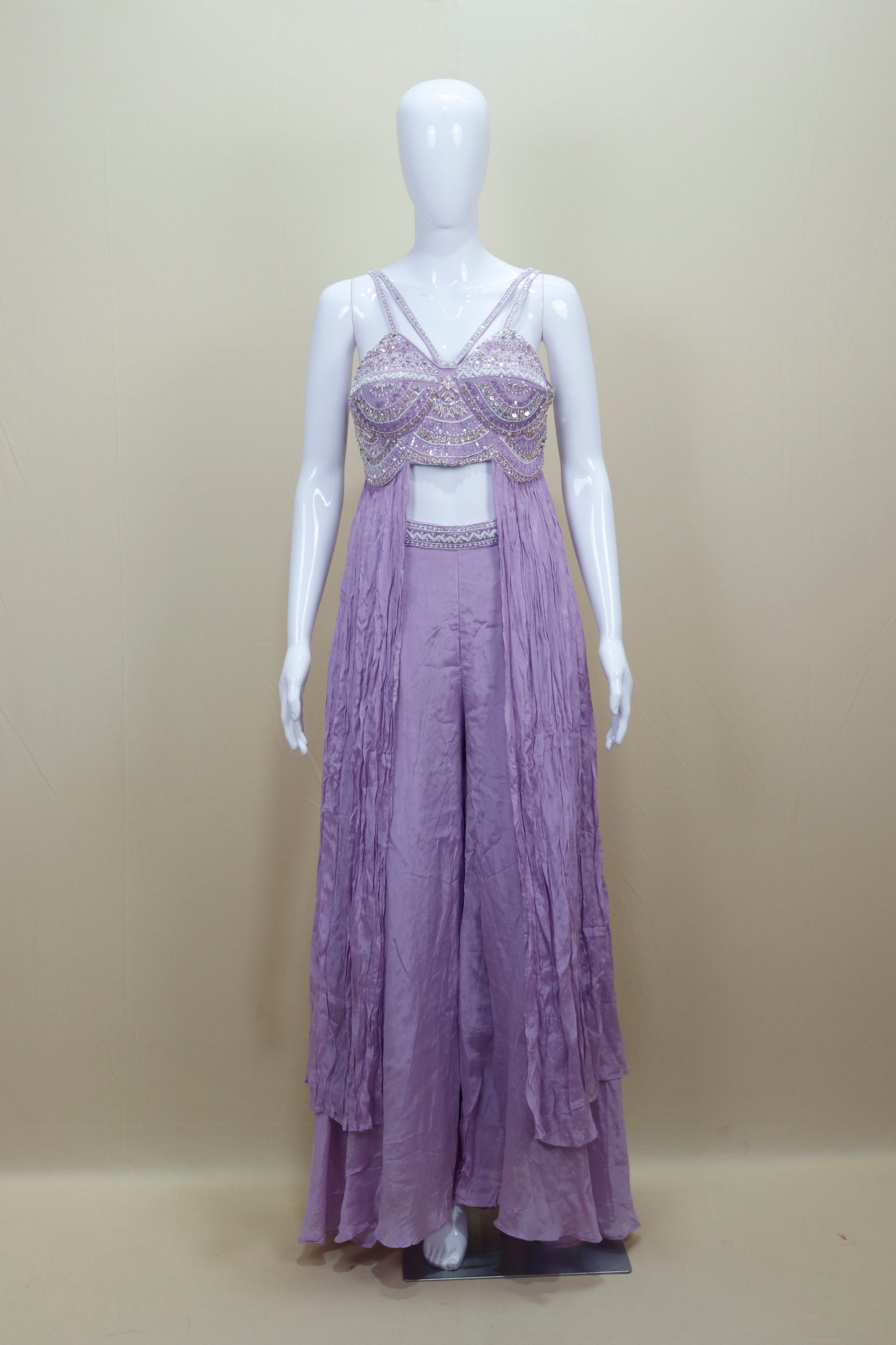 Stylish Lavender Crop Top with Palazzo Set Designer Indo Western Outfit