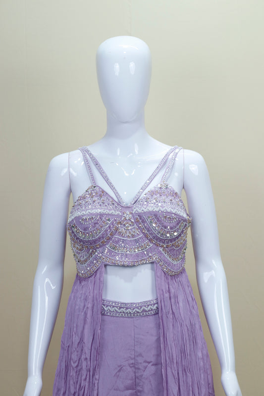 Stylish Lavender Crop Top with Palazzo Set Designer Indo Western Outfit