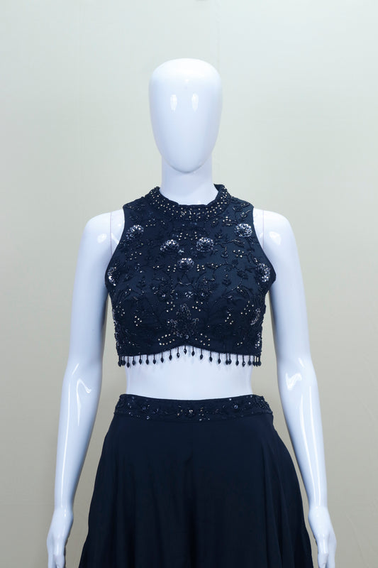 Black Crop Top with Palazzo Dupatta Designer Party Wear Indo Western Set