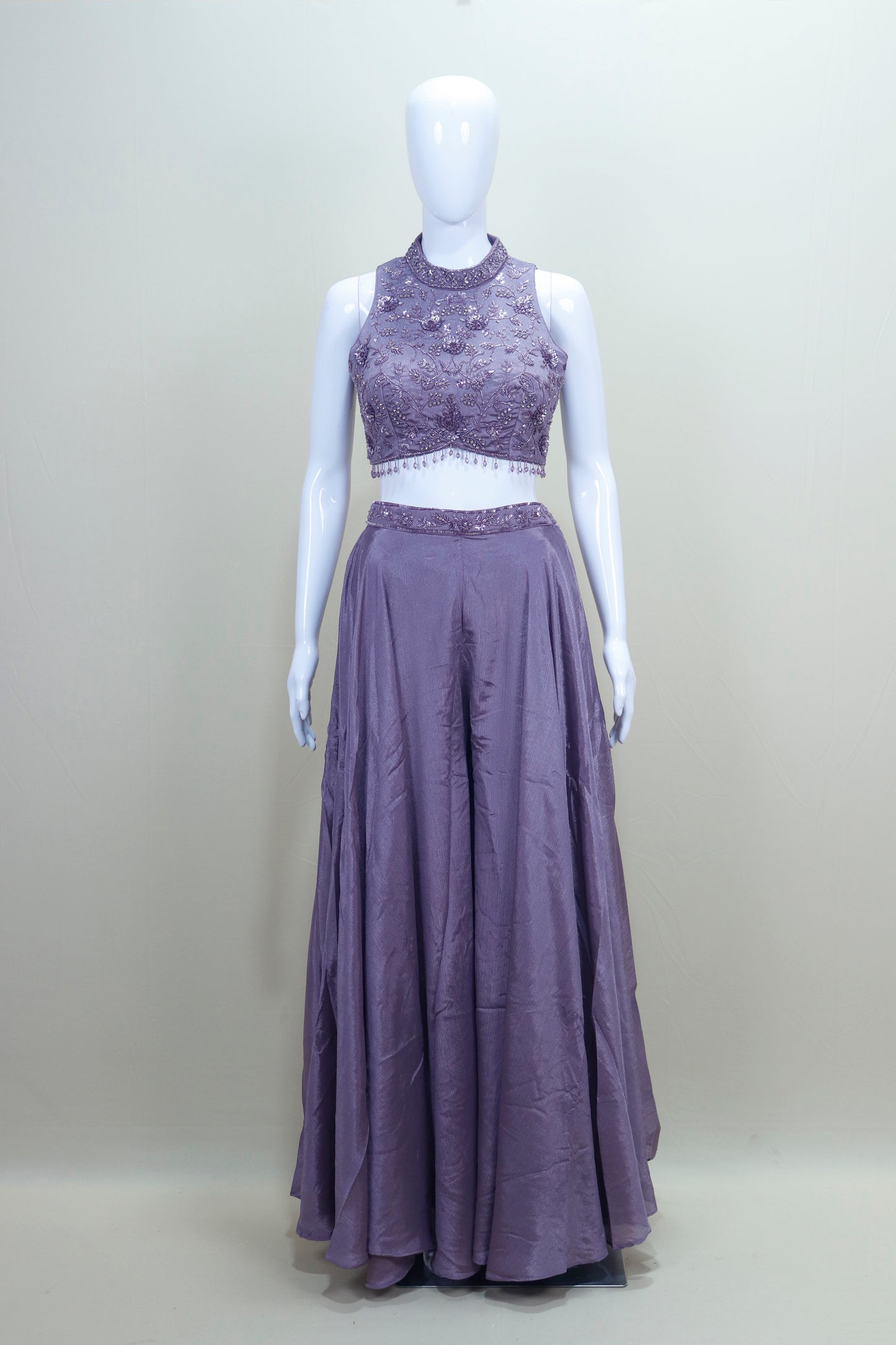 Designer Lavender Crop Top Palazzo Set Dupatta Indo Western Outfit