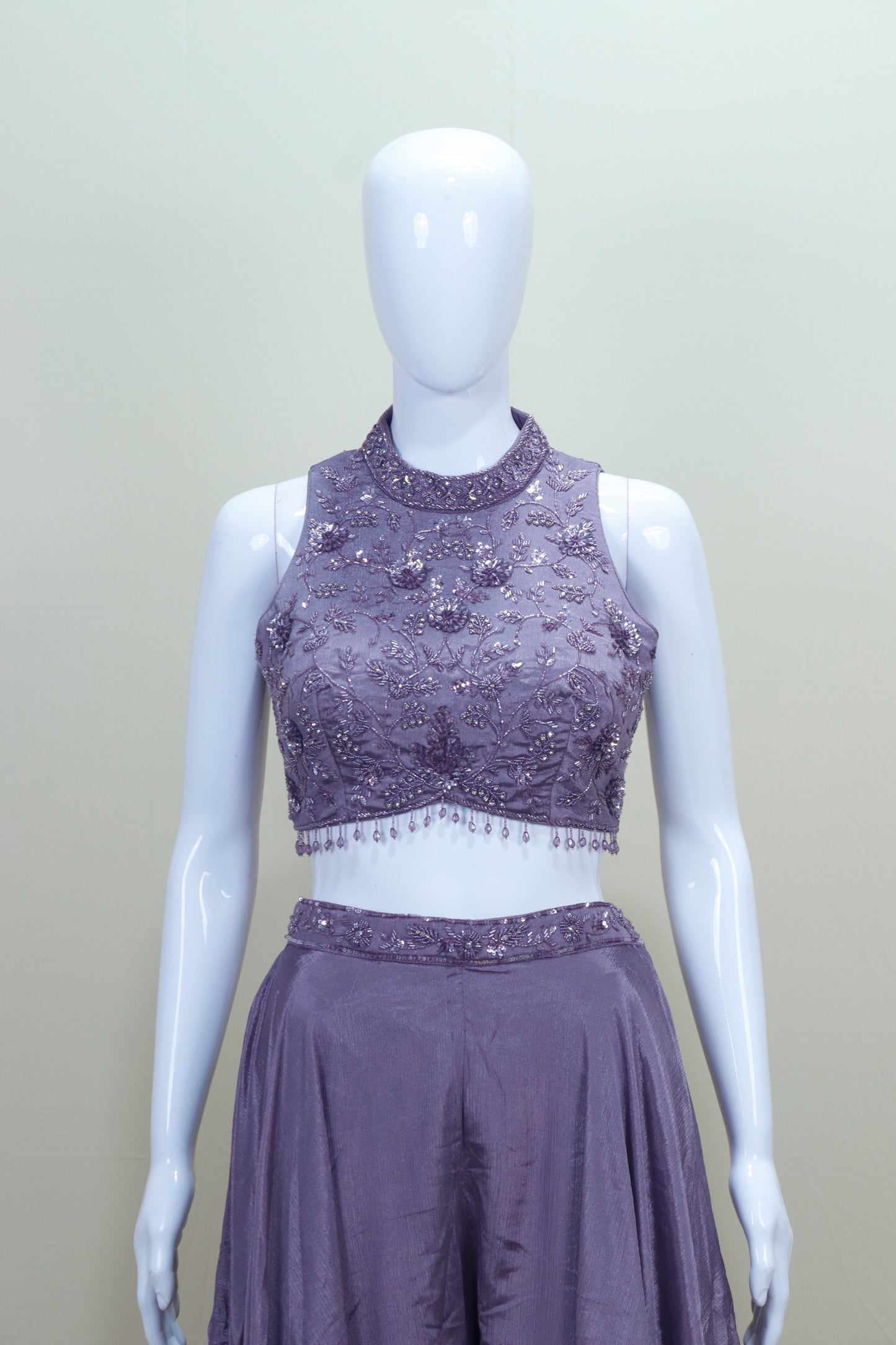 Designer Lavender Crop Top Palazzo Set Dupatta Indo Western Outfit