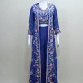 Navy Blue Three Piece Crop Top Palazzo Long Jacket Party Wear