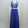 Navy Blue Three Piece Crop Top Palazzo Long Jacket Party Wear