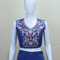 Navy Blue Three Piece Crop Top Palazzo Long Jacket Party Wear