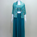 Teal Green Three Piece Crop Top Long Skirt Jacket Party Wear