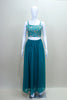 Teal Green Three Piece Crop Top Long Skirt Jacket Party Wear