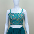 Teal Green Three Piece Crop Top Long Skirt Jacket Party Wear