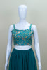 Teal Green Three Piece Crop Top Long Skirt Jacket Party Wear