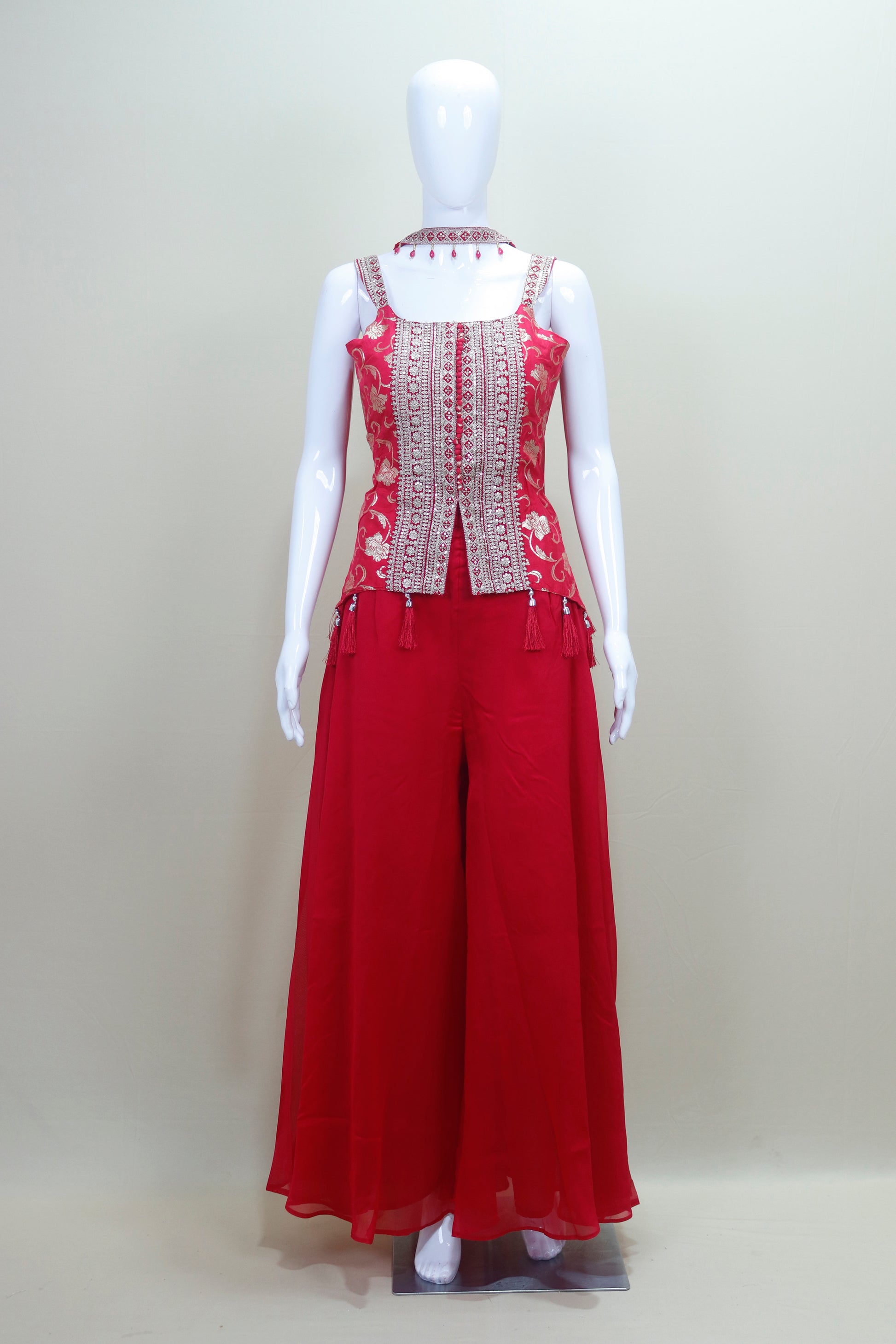Designer Red Crop Top with Palazzo Pants Set Party Wear