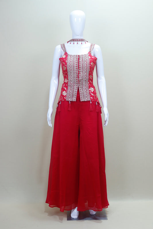 Designer Red Crop Top with Palazzo Pants Set Party Wear