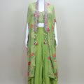 Green Crop Top Palazzo Set with Cape Jacket Designer Party Wear