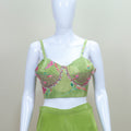 Green Crop Top Palazzo Set with Cape Jacket Designer Party Wear
