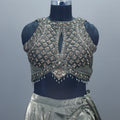 Designer Grey Lehenga Choli with Pleated Skirt Party Wear Outfit