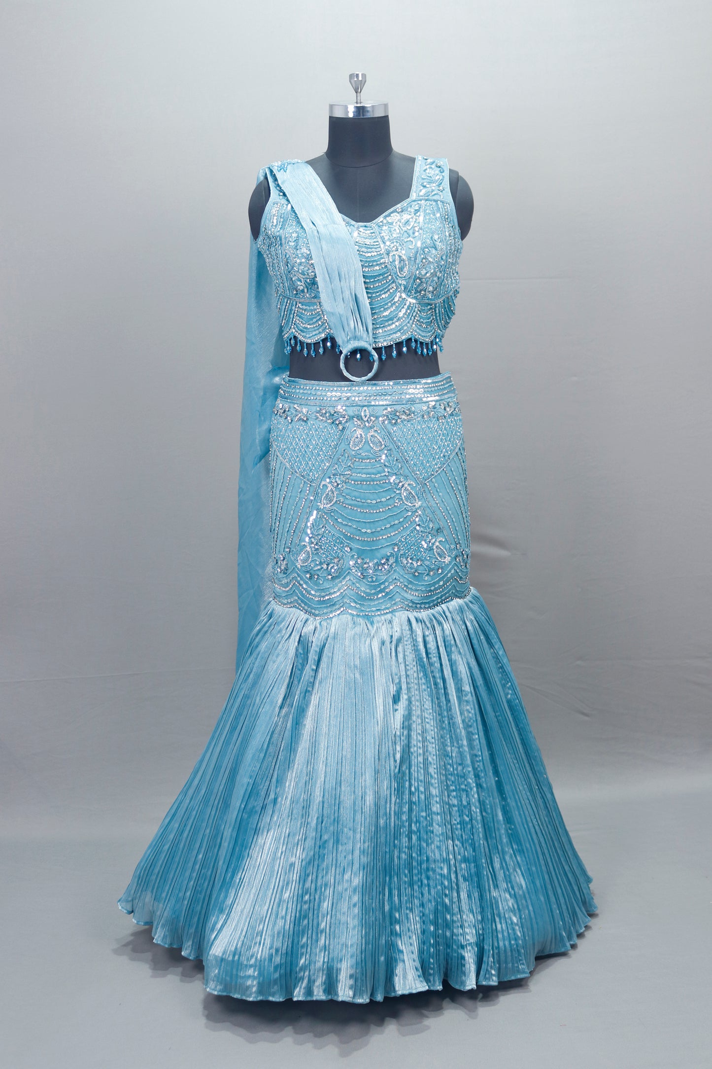 Designer Sky Blue Embroidered Lehenga Choli with Dupatta